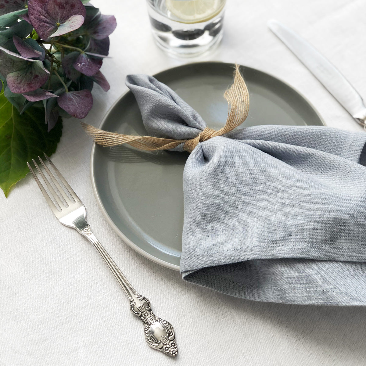lifestyle | Silver Blue Linen Simple Napkin | Linen & Fonts