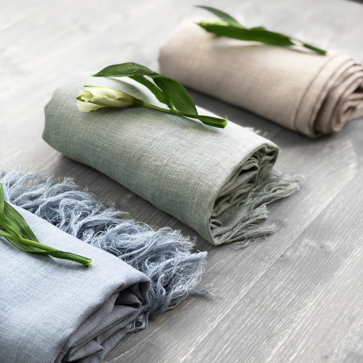 lifestyle | Dusty Mint Linen Scarf With Fringes | Linen & Fonts 