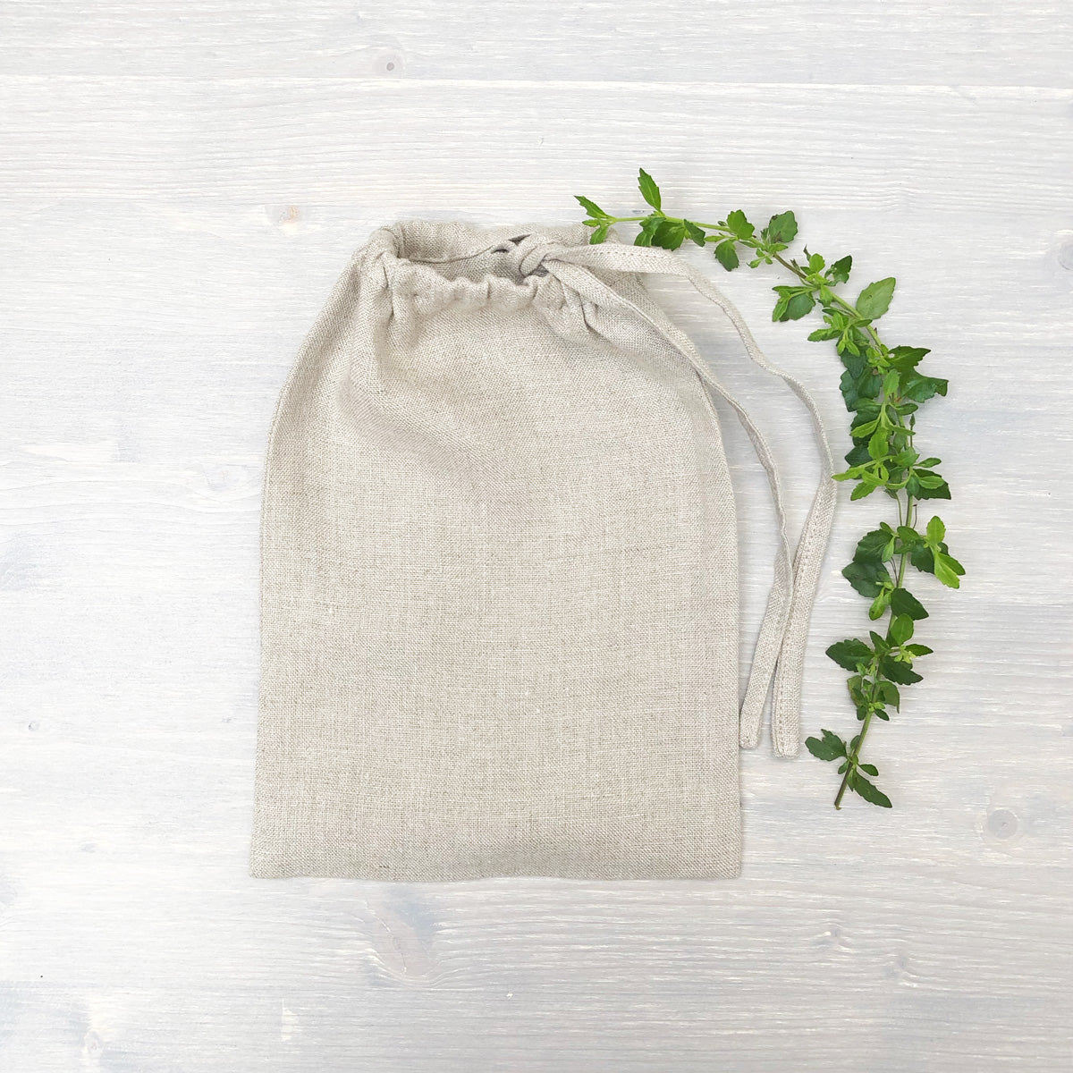 lifestyle | Natural Linen Small Drawstring Bag| Linen & Fonts 