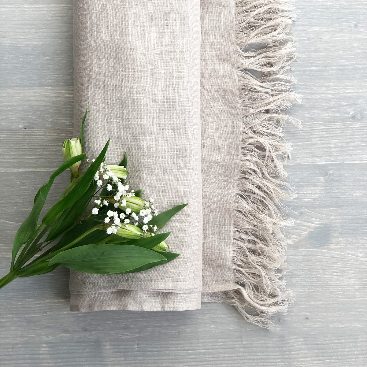 lifestyle | Oatmeal Linen Scarf With Fringes | Linen & Fonts