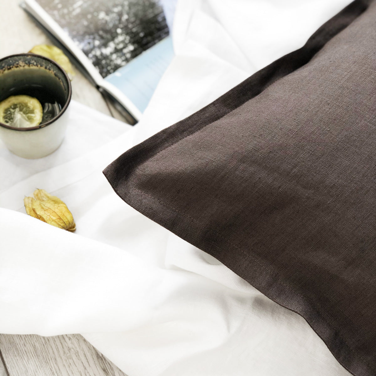 lifestyle| Brown Linen Cushion Cover| Linen & Fonts 