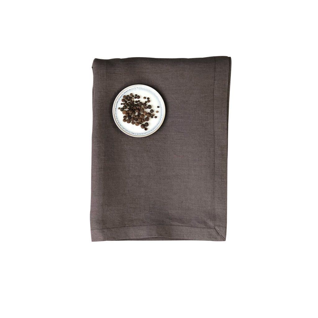 Peppercorn Brown Linen Tablecloth Mitered