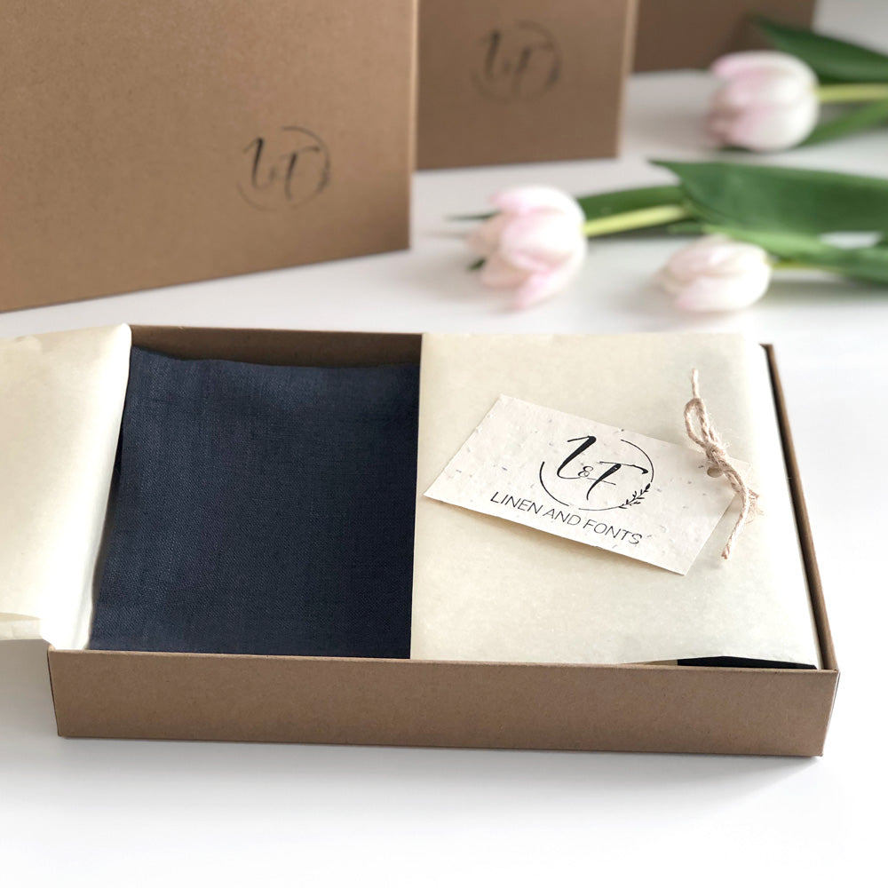 lifestyle | Navy Blue Apron Barista & Tea Towel Gift Set | Gift Box| Linen & Fonts