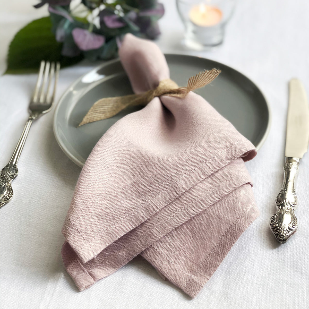 lifestyle | Powder Pink Linen Simple Napkin | Table Linens| Linen & Fonts 
