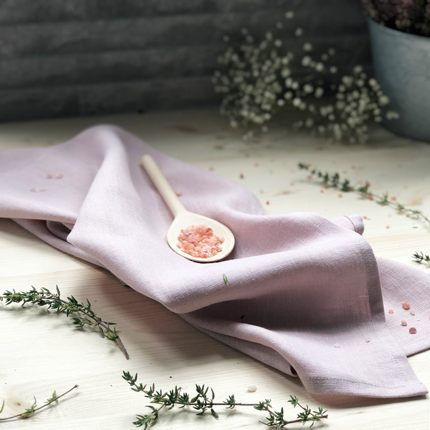 lifestyle | Powder Pink Linen Tea Towel | Linen & Fonts 