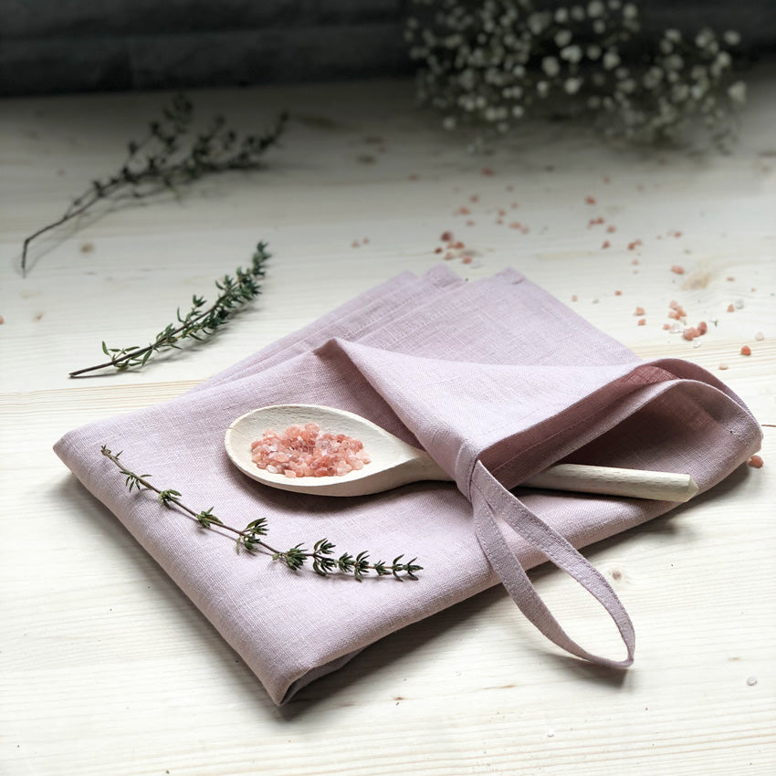lifestyle | Powder Pink Linen Tea Towel | Kitchen Linen Towel | Linen & Fonts 