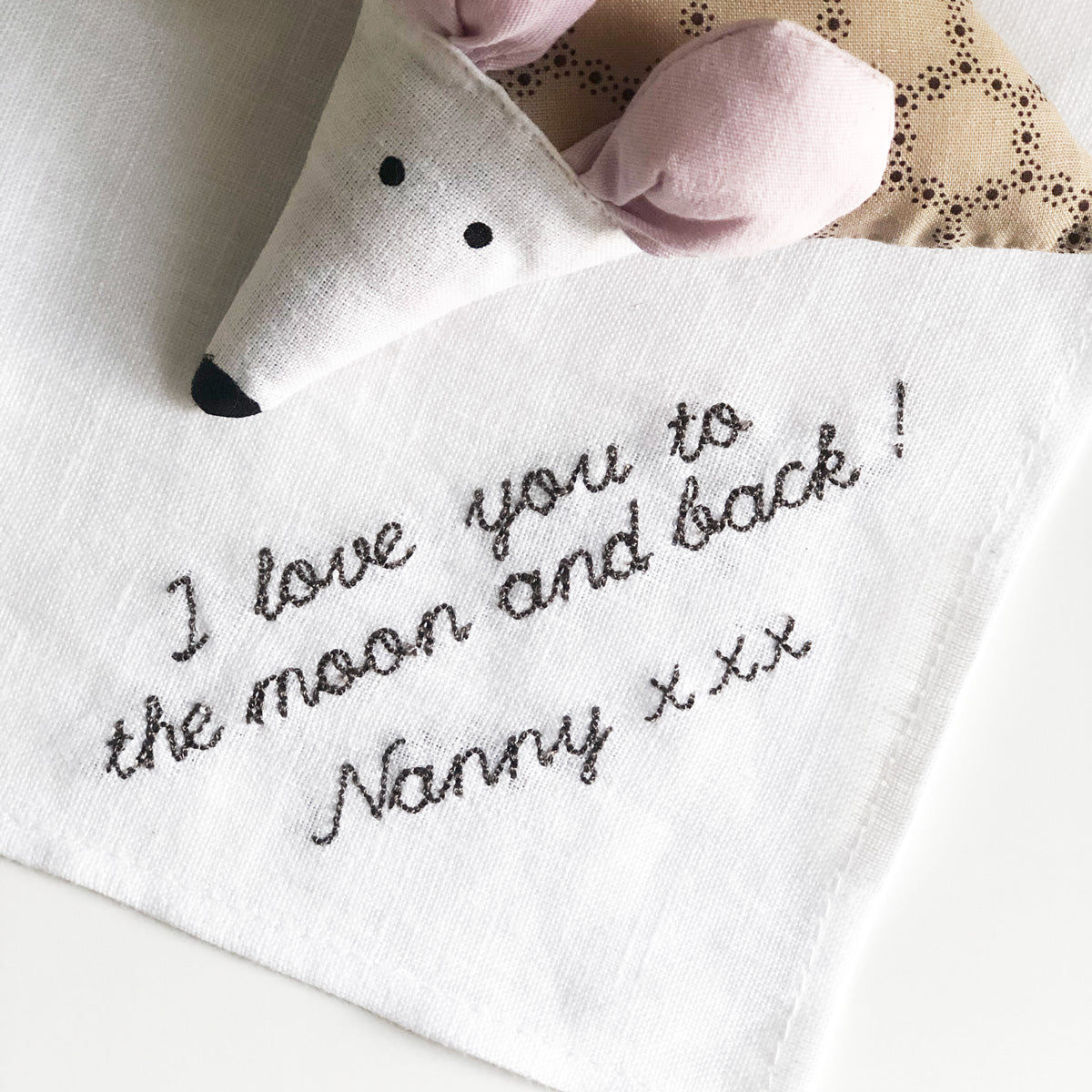 lifestyle | I Love You Personalised White Linen Baby Hanky | Linen & Fonts 