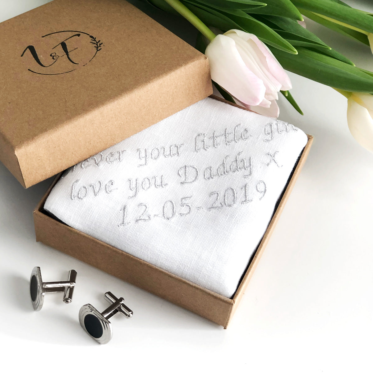 lifestyle | White Linen Wedding Hanky Gift Box | Linen & Fonts 