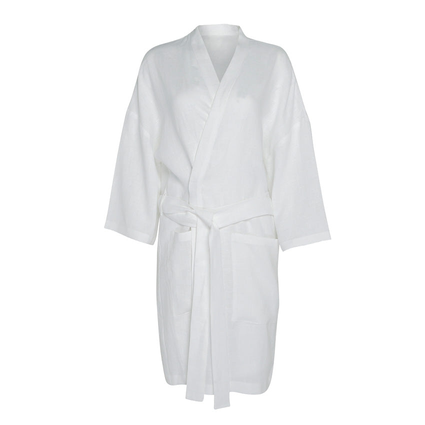 product | Pure White Linen Bathrobe | Kimono Style Bathrobe | Linen & Fonts 