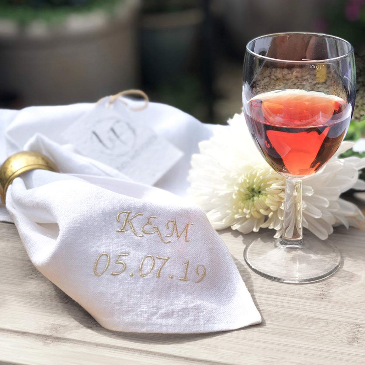 lifestyle | White Linen Personalised Napkin | Wedding Date And Initials Napkin | Linen & Fonts 