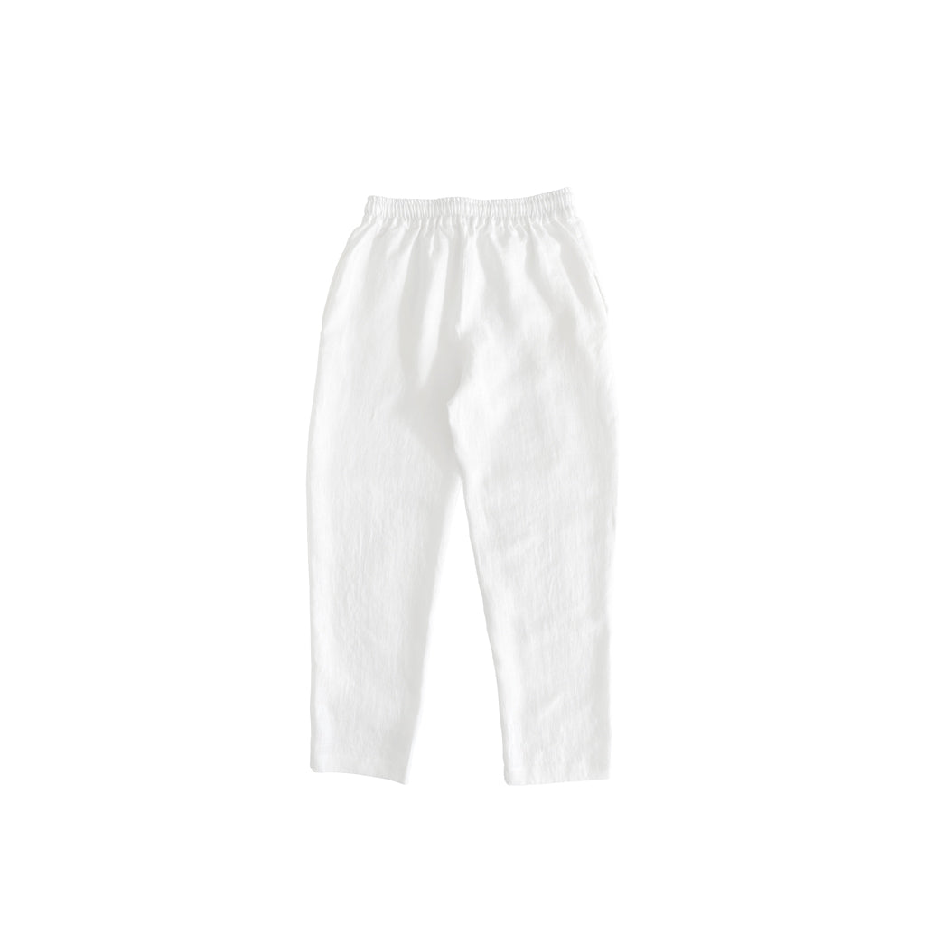 White Linen Tapered Trousers