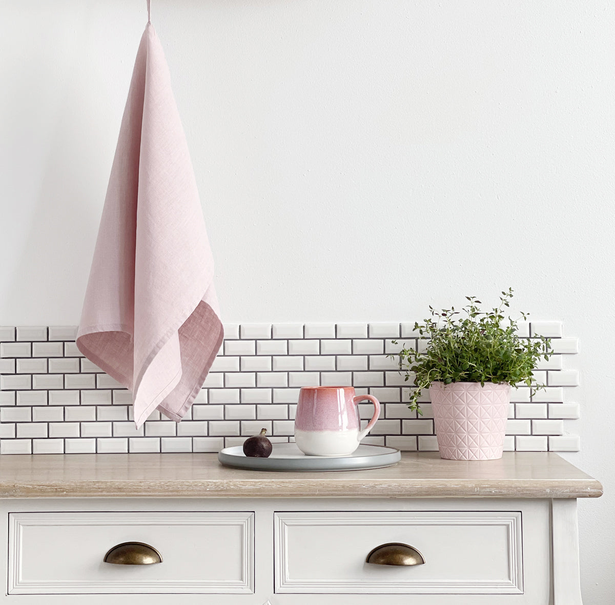 Powder Pink Linen Tea Towel