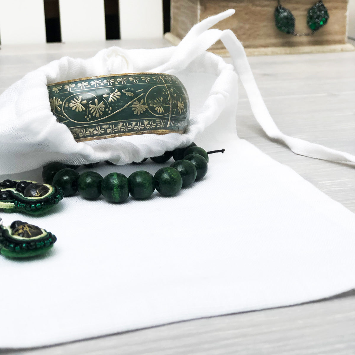 lifestyle | White Linen Personalised Jewellery Pouch | Linen & Fonts 
